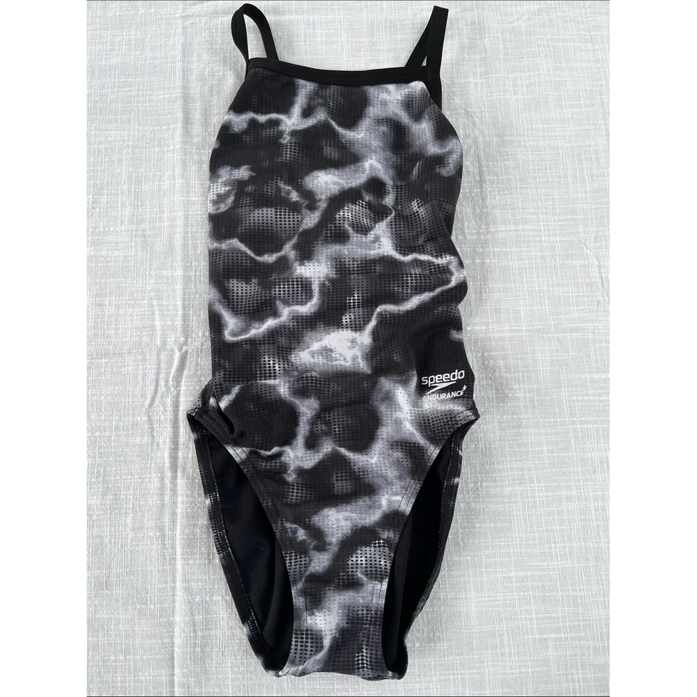 Speedo Endurance Black & White Marble-Print One-Piece Swimsuit